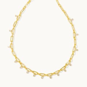 Kendra Scott Lindy Gold Crystal Chain Necklace in White Crystal - NWT